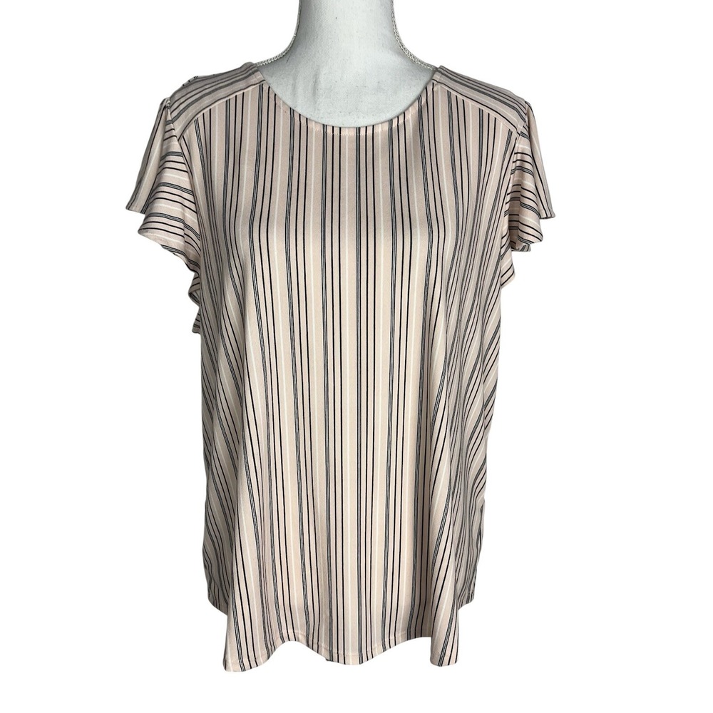 Adrianna Papell Women's Size XL Blouse Shirt Short Sleeve Flutter Stripes Pink